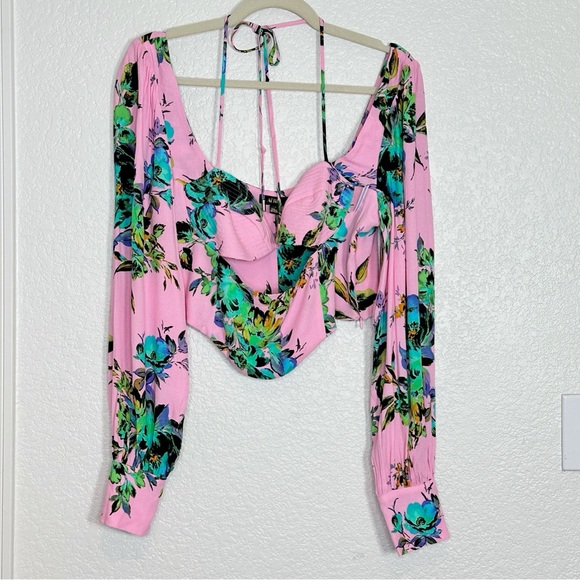 AFRM Tara Long Sleeve Crop Top Pink Size Large - Picture 3 of 7